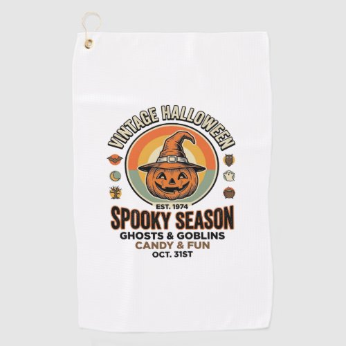 Halloween Pumpkin Funny Vintage Witch Hat_1 Golf Towel