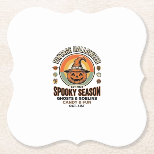 Halloween Pumpkin Funny Vintage Witch Hat_1 Paper Coaster