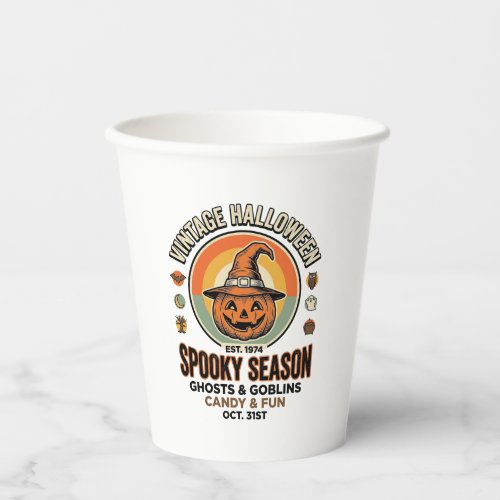 Halloween Pumpkin Funny Vintage Witch Hat_1 Paper Cups