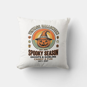 Halloween Pumpkin Funny Vintage Witch Hat_1 Throw Pillow