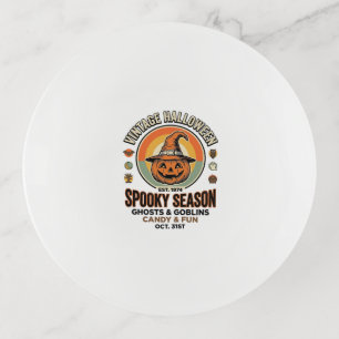 Halloween Pumpkin Funny Vintage Witch Hat_1 Trinket Tray