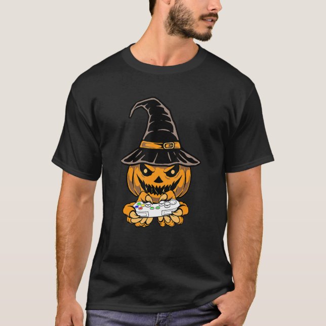 Halloween pumpkin gaming halloween fan spooky cont T-Shirt (Front)