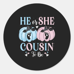 Halloween Pumpkin Gender Reveal He Or She Cousin T Classic Round Sticker