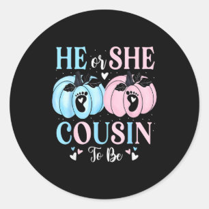 Halloween Pumpkin Gender Reveal He Or She Cousin T Classic Round Sticker