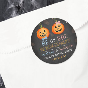 Halloween Pumpkin Gender Reveal Party Classic Round Sticker