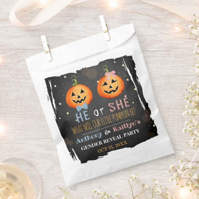 Halloween Pumpkin Gender Reveal Party Favor Bag (Clipped)