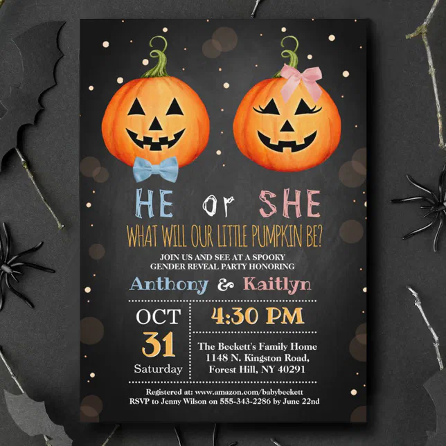 Halloween Pumpkin Gender Reveal Party Invitation | Zazzle