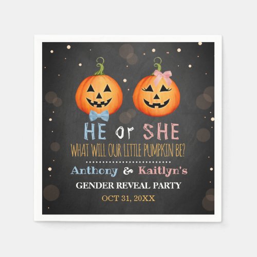 Halloween Pumpkin Gender Reveal Party Napkins