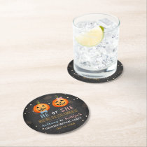 Halloween Pumpkin Gender Reveal Party Round Paper Coaster