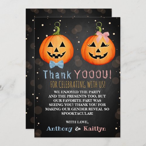 Halloween Pumpkin Gender Reveal Party Thank You Card