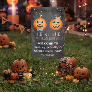 Halloween Pumpkin Gender Reveal Party Welcome Garden Flag