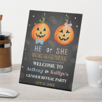 Halloween Pumpkin Gender Reveal Party Welcome Pedestal Sign