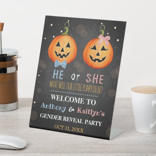 Halloween Pumpkin Gender Reveal Party Welcome Pedestal Sign
