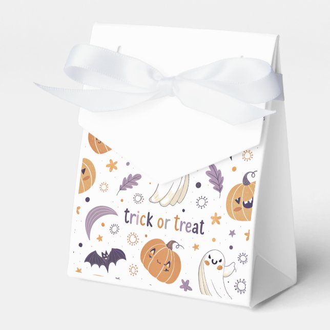 "Halloween Pumpkin Ghost and Bat Favor Box" Boxes (Front Side)