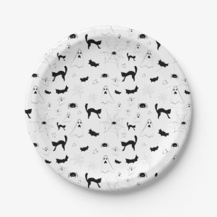 Halloween pumpkin ghost cat bat orange black patte paper plates