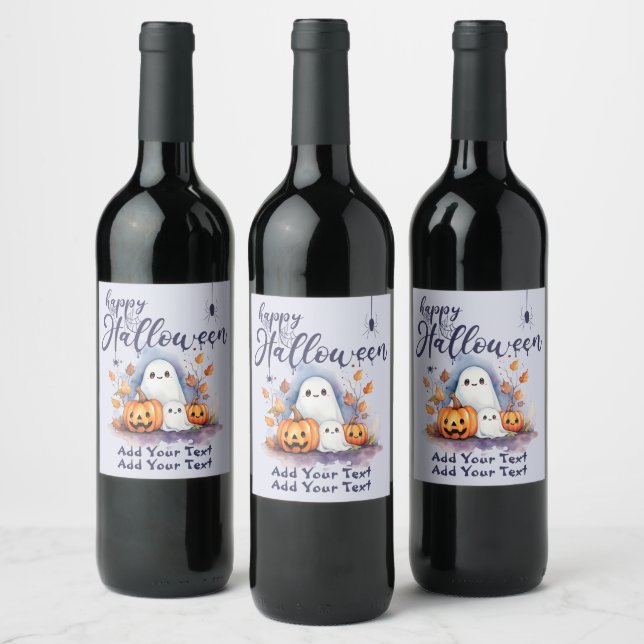 Halloween Pumpkin Ghost Customizable Wine Label (Bottles)