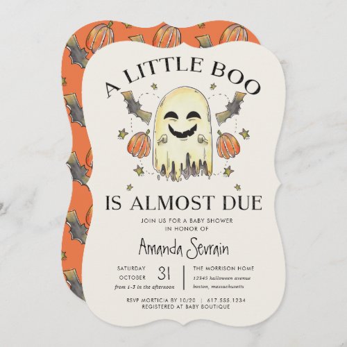 Halloween Pumpkin Ghost Little Boo Baby Shower Invitation