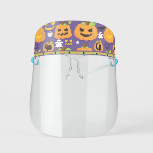 Halloween Pumpkin Ghost Owl Purple Orange Kids Face Shield