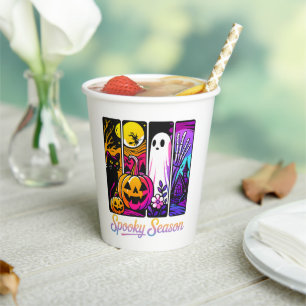 Halloween Pumpkin Ghost Pop Art Retro Black Paper Cups