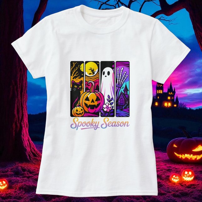 Halloween Pumpkin Ghost Pop Art Retro T-Shirt (Creator Uploaded)