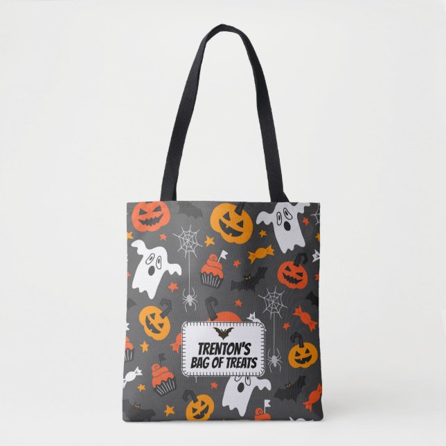 Halloween Pumpkin Ghost Spider Pattern Tote Bag (Front)
