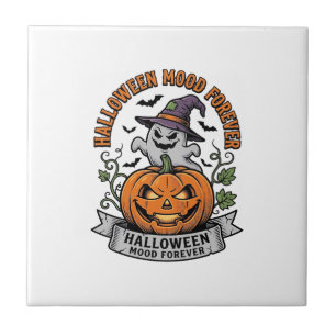Halloween Pumpkin Ghost Vintage Engraving Shirt_1 Ceramic Tile