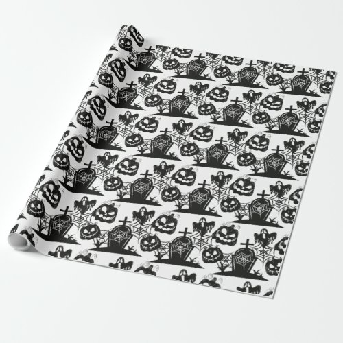 Halloween Pumpkin Ghost White Wrapping Paper