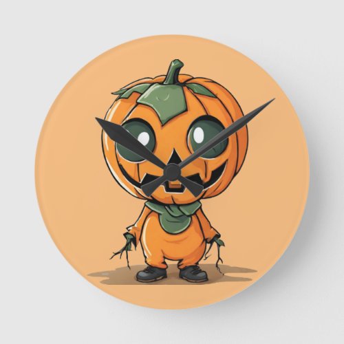 Halloween Pumpkin Girl Round Clock