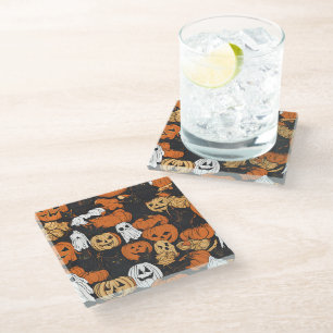 Halloween Pumpkin Glass Coaster