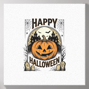 Halloween Pumpkin Graveyard Vintage Spooky Tee Art Canvas Photo Tile