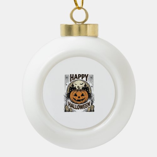 Halloween Pumpkin Graveyard Vintage Spooky Tee Art Ceramic Ball Christmas Ornament