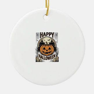Halloween Pumpkin Graveyard Vintage Spooky Tee Art Ceramic Ornament