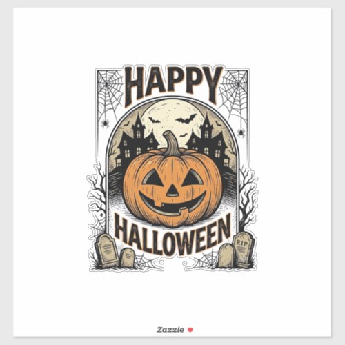 Halloween Pumpkin Graveyard Vintage Spooky Tee Art Sticker