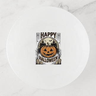 Halloween Pumpkin Graveyard Vintage Spooky Tee Art Trinket Tray