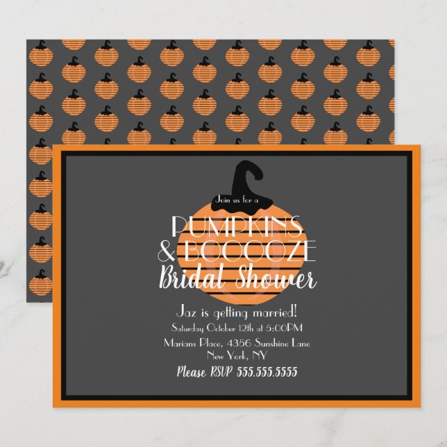 Halloween Pumpkin Grey and Orange Bridal Shower Invitation (Front/Back)