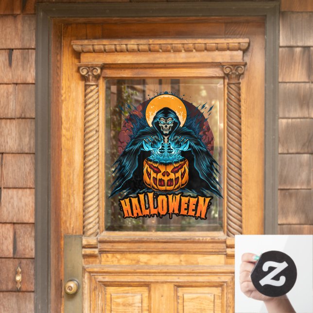 Halloween Pumpkin Grim Reaper  Window Cling (Home Door)
