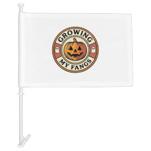 Halloween Pumpkin Growing My Fangs Vintage Badge_1 Car Flag