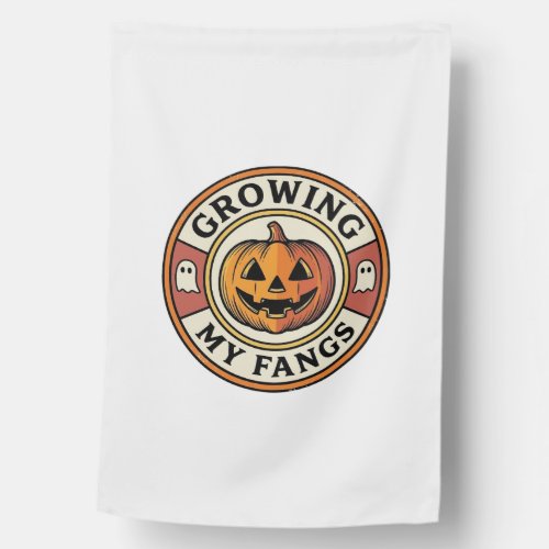 Halloween Pumpkin Growing My Fangs Vintage Badge_1 House Flag
