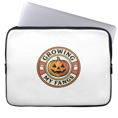 Halloween Pumpkin Growing My Fangs Vintage Badge_1 Laptop Sleeve