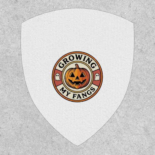Halloween Pumpkin Growing My Fangs Vintage Badge_1 Patch