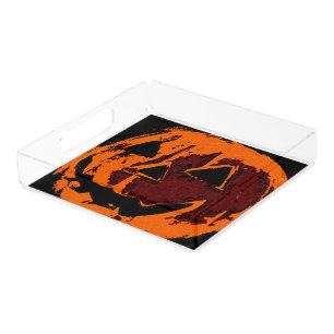Halloween Pumpkin - grunge style + your ideas Acrylic Tray