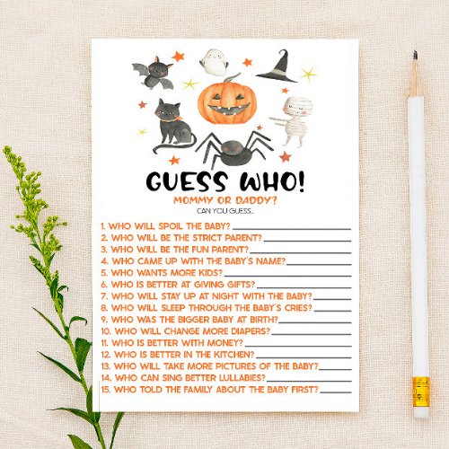 Halloween Pumpkin Guess Who Baby Shower Game Stationery