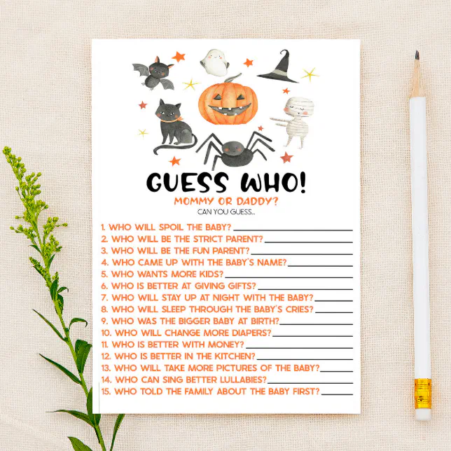 Halloween Pumpkin Guess Who! Baby Shower Game Stationery | Zazzle