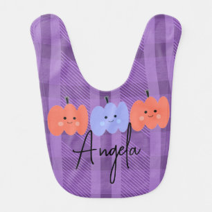 Halloween Pumpkin Hand Drawn Fun Plaid Baby Bib