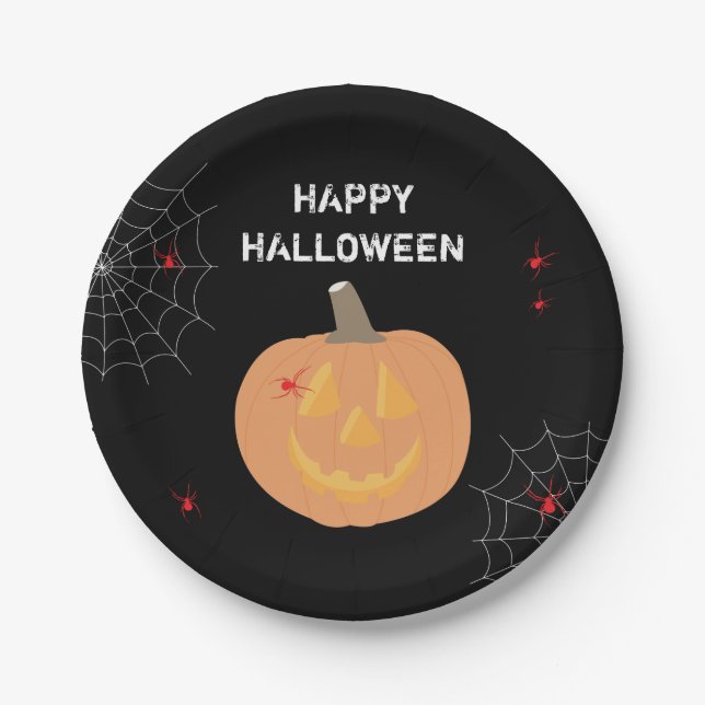 Halloween Pumpkin Happy Halloween Party Paper Plates (Front)
