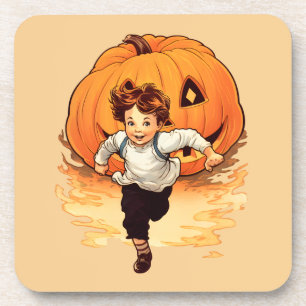 Halloween Pumpkin, Happy Young Boy Beverage Coaster