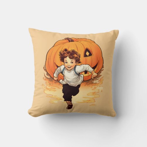 Halloween Pumpkin Happy Young Boy Throw Pillow