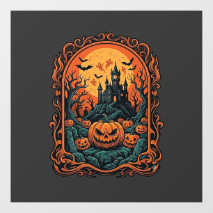 Halloween Pumpkin Haunted House Full Moon Bats Window Cling