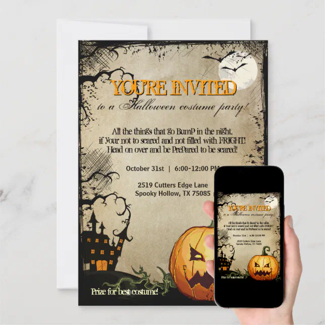 Halloween Pumpkin Haunted House Party Invitations | Zazzle