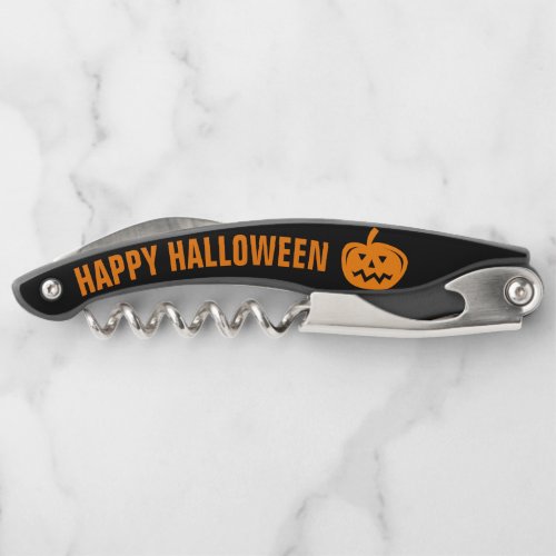 Halloween pumpkin head corkscrew opener with knife